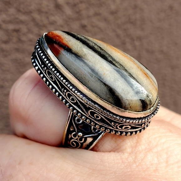 New Amazing Picasso Jasper 925 Silver Ring. - Picture 9 of 14